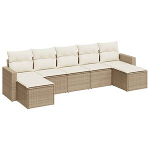 vidaXL Set sof&aacute;s de jard&iacute;n 7 piezas y cojines rat&aacute;n sint&eacute;tico beige