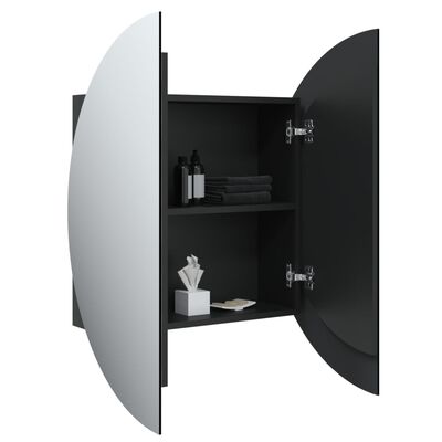 vidaXL Armario de baño con espejo redondo y LED negro 54x54x17,5 cm