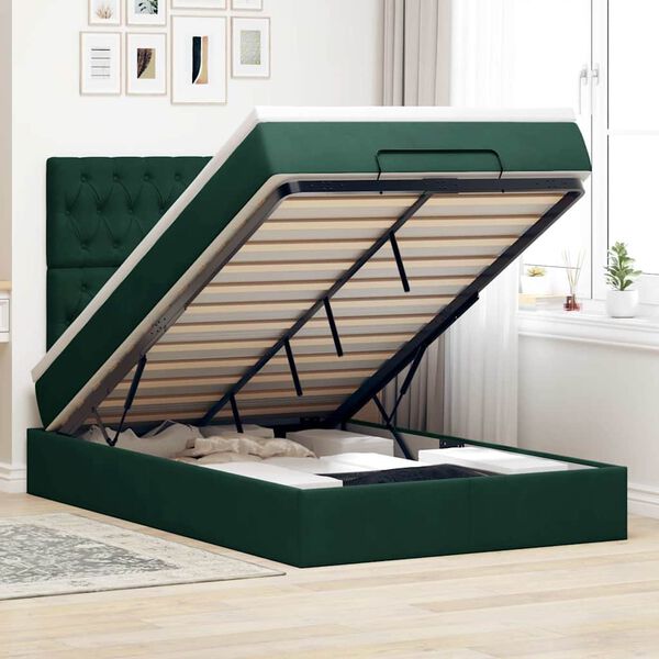 vidaXL Estructura cama otomana colchones terciopelo verde oscuro