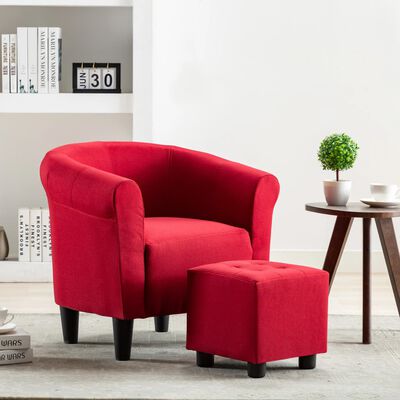 vidaXL Set de sillón con taburete reposapiés 2 piezas tela rojo vino