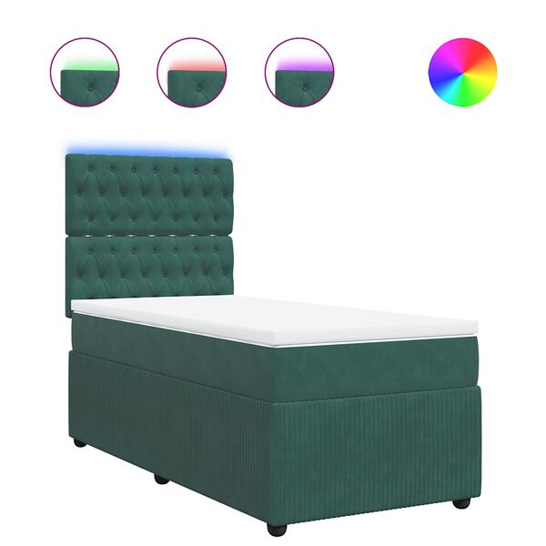 vidaXL Cama box spring con colchón terciopelo verde oscuro 100x200 cm