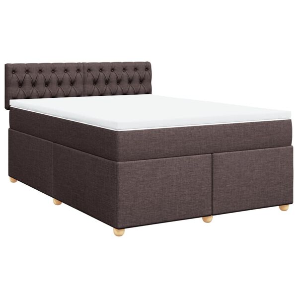 vidaXL Cama box spring con colch&oacute;n tela marr&oacute;n oscuro 140x190 cm