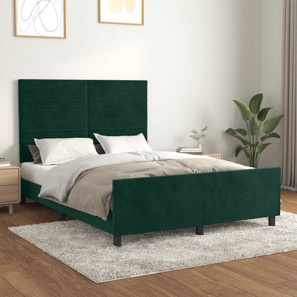 vidaXL Estructura cama sin colch&oacute;n terciopelo verde oscuro 140x190 cm