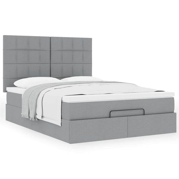 vidaXL Estructura cama otomana con colch&oacute;n tela gris claro 140x190 cm