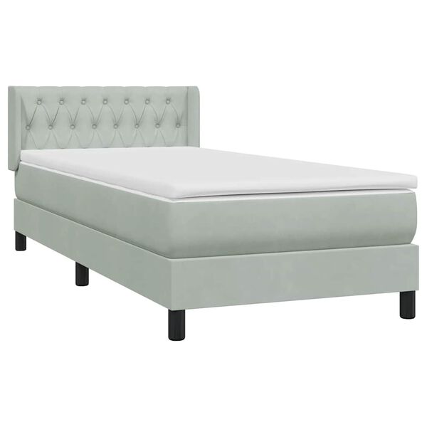vidaXL Cama box spring con colch&oacute;n terciopelo gris claro 90x220 cm