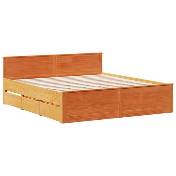vidaXL Cama sin colch&oacute;n con cabecero madera de pino marr&oacute;n 200x200 cm