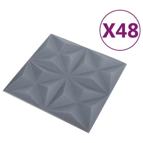 vidaXL Paneles de pared 48 pcs Origami Gris 50 x 50 cm Espuma XPS