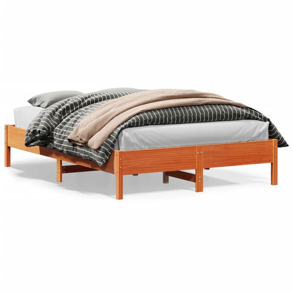 vidaXL Cama sin colch&oacute;n madera maciza de pino marr&oacute;n cera 120x200 cm