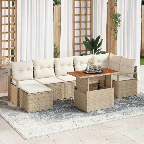 vidaXL Conjunto de sof&aacute; de jard&iacute;n 8 pcs Beige Polirat&aacute;n