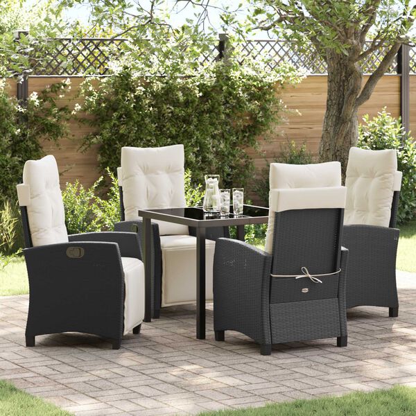 vidaXL Conjunto de Comedor de Jard&iacute;n 5 pcs Negro rat&aacute;n sint&eacute;tico
