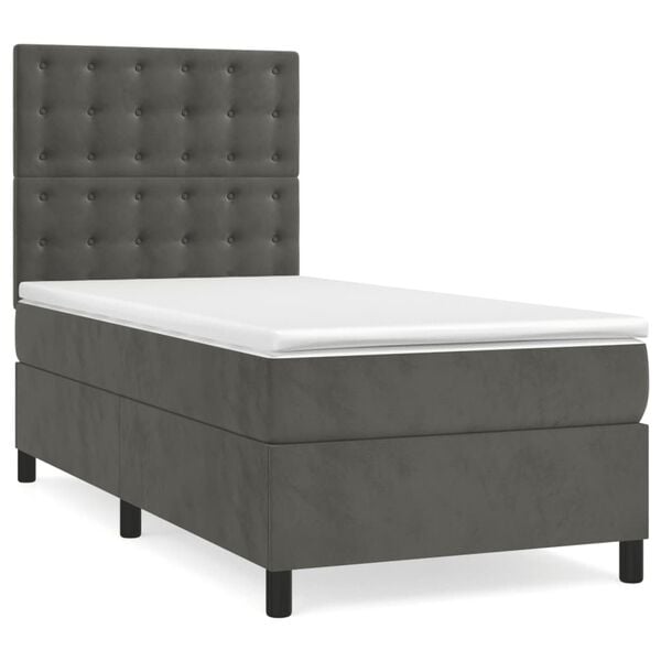 vidaXL Cama box spring colch&oacute;n y LED terciopelo gris oscuro 90x200 cm