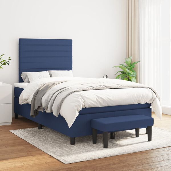 vidaXL Cama box spring con colch&oacute;n tela azul 120x200 cm