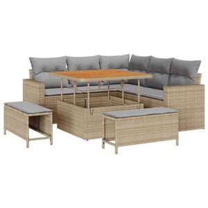 vidaXL Conjunto de sof&aacute;s de jard&iacute;n 8 pcs Beige rat&aacute;n sint&eacute;tico