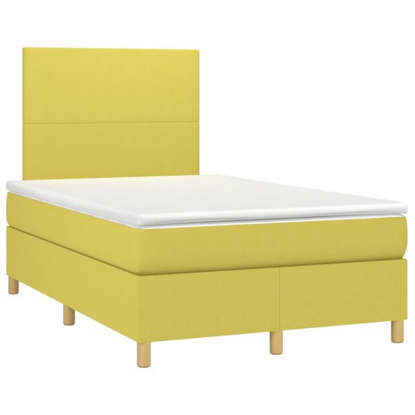 vidaXL Cama box spring con colch&oacute;n y LED tela verde 120x200 cm