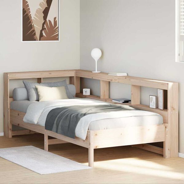 vidaXL Cama con estanter&iacute;a sin colch&oacute;n madera maciza de pino 75x190 cm