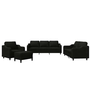 vidaXL Juego de sof&aacute;s con cojines 4 piezas tela negro