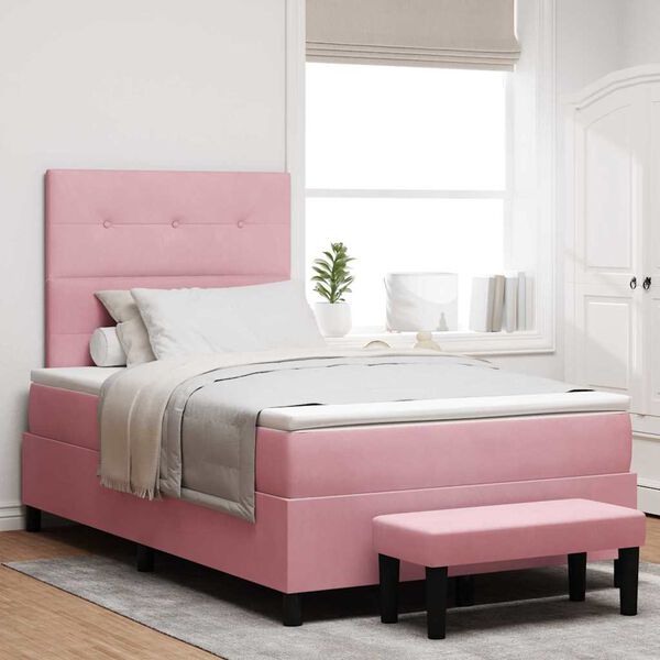vidaXL Cama tipo Box Spring con colch&oacute;n Rosa 120 x 200 cm Terciopelo