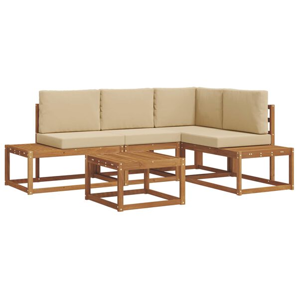 vidaXL Conjunto de sof&aacute;s de exterior con coj&iacute;n 5 Pieza Natural y Beige
