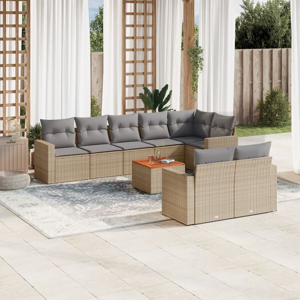 vidaXL Set de sof&aacute;s de jard&iacute;n 9 pzas con cojines rat&aacute;n sint&eacute;tico beige