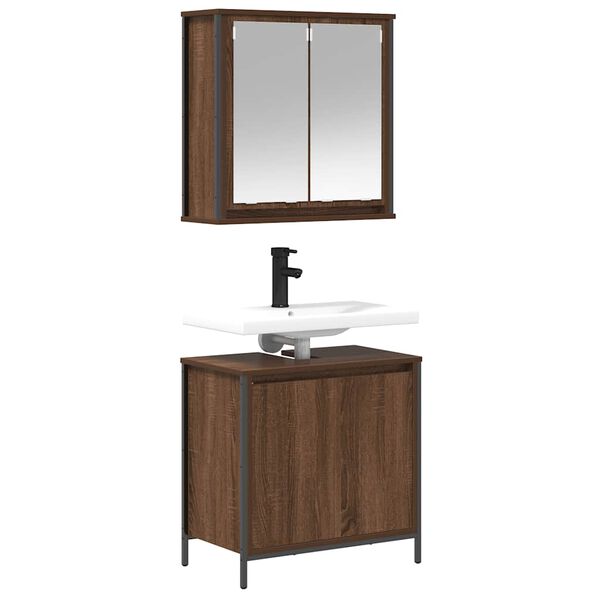 vidaXL Set de muebles ba&ntilde;o 2 pzas madera contrachapada marr&oacute;n roble