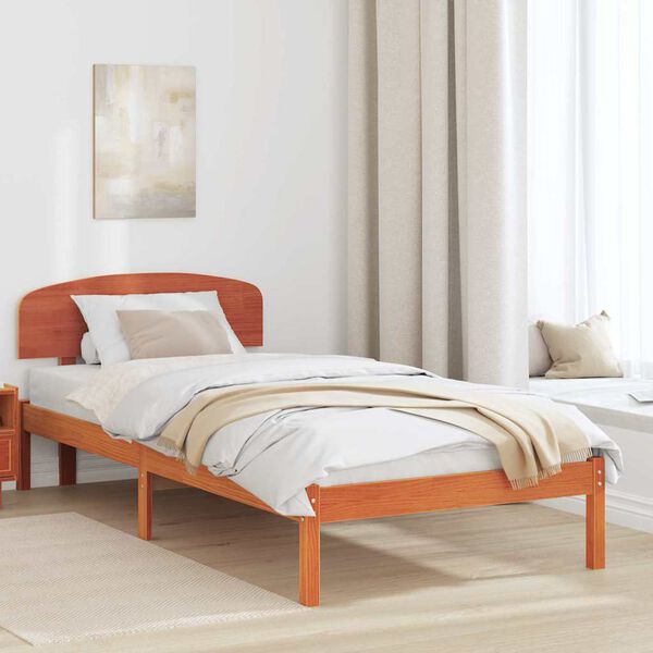 vidaXL Estructura de cama con cabecera Marr&oacute;n cera 75 x 190 cm