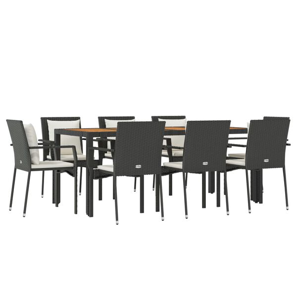 vidaXL Set de comedor de jard&iacute;n 9 pzas y cojines rat&aacute;n sint&eacute;tico negro