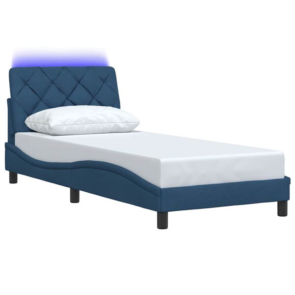 vidaXL Estructura de cama con LED sin colch&oacute;n tela azul 80x200 cm