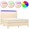 vidaXL Cama box spring colch&oacute;n y luces LED tela crema 180x200 cm