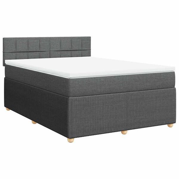 vidaXL Cama box spring con colch&oacute;n tela gris oscuro 140x190 cm