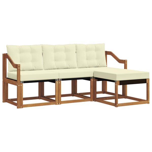 vidaXL Conjunto de sof&aacute;s de exterior con coj&iacute;n 4 pcs Natural y Crema