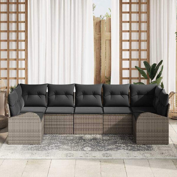 vidaXL Conjunto de sofá de jardín 7 pcs Gris Rattan de Poliéster