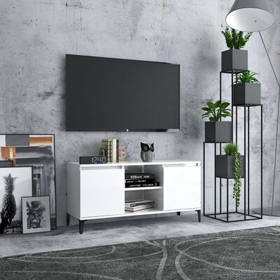 vidaXL Mueble de TV con patas de metal blanco brillante 103,5x35x50 cm
