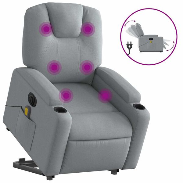 vidaXL Sill&oacute;n de masaje el&eacute;ctrico reclinable elevable tela gris claro