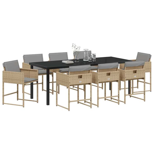 vidaXL Conjunto de Comedor de Jard&iacute;n 9 pcs Beige rat&aacute;n sint&eacute;tico