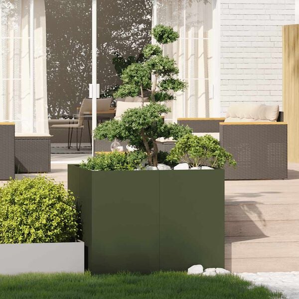 vidaXL Jardinera acero verde oliva 100x100x80 cm