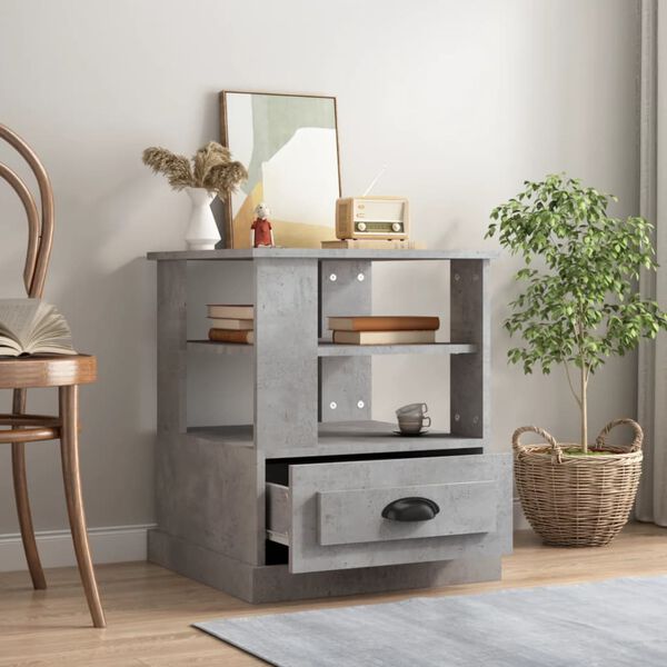 vidaXL Mesa auxiliar madera contrachapada gris hormig&oacute;n 50x50x60 cm