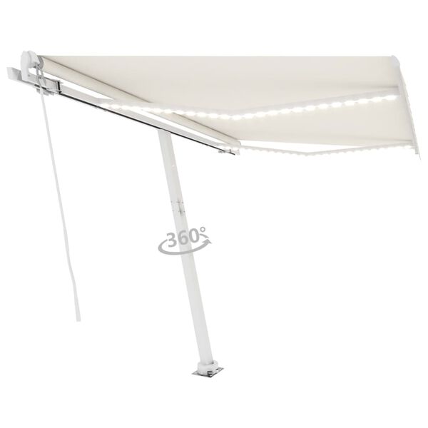 vidaXL Toldo retr&aacute;ctil manual con LED color crema 350x250 cm