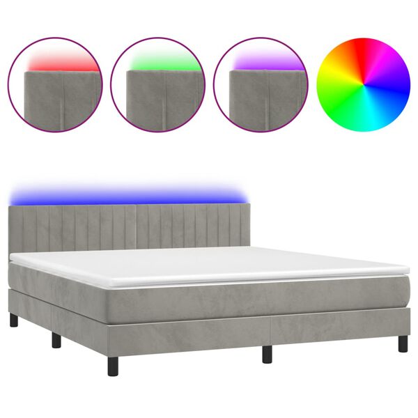 vidaXL Cama box spring colch&oacute;n y LED terciopelo gris claro 160x200 cm