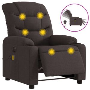 vidaXL Sill&oacute;n reclinable de masaje el&eacute;ctrico tela marr&oacute;n oscuro