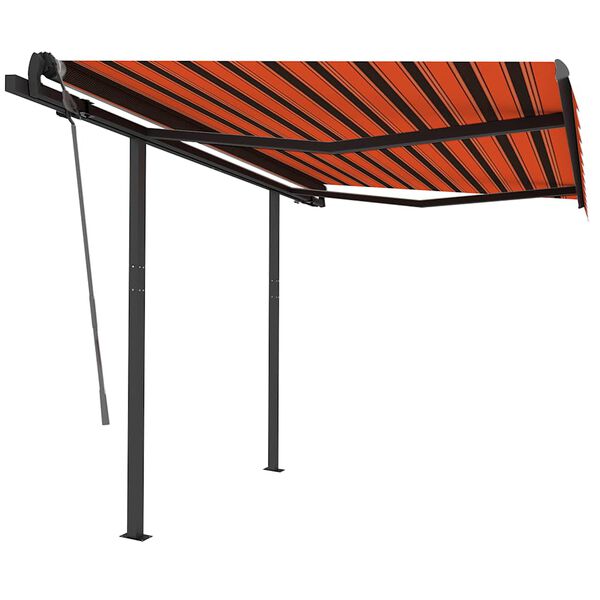vidaXL Toldo manual retr&aacute;ctil con postes naranja y marr&oacute;n 3,5x2,5 m