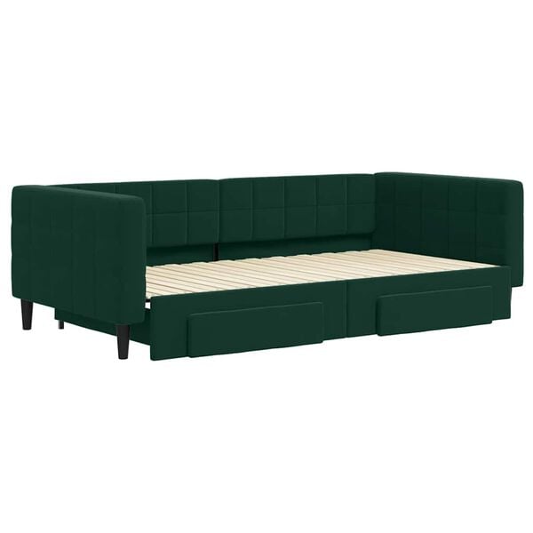 vidaXL Sof&aacute; cama nido con cajones terciopelo verde oscuro 100x200 cm
