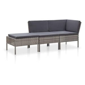 vidaXL Set de muebles de jard&iacute;n 3 pzas y cojines rat&aacute;n sint&eacute;tico gris