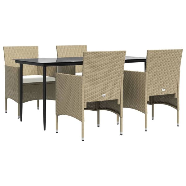 vidaXL Juego de comedor de jard&iacute;n 5 piezas con cojines beige y negro