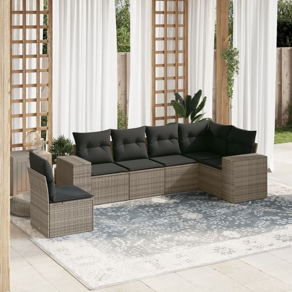 vidaXL Set de muebles de jardín 6 pzas y cojines ratán sintético gris