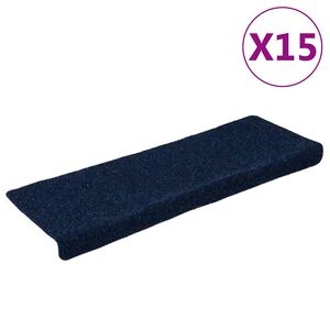 vidaXL Felpudos autoadhesivos para escaleras, 15 unidades, 65 x 21 x 4 cm, borde rectangular, color azul marino