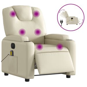 vidaXL Sill&oacute;n de masaje reclinable el&eacute;ctrico cuero sint&eacute;tico crema