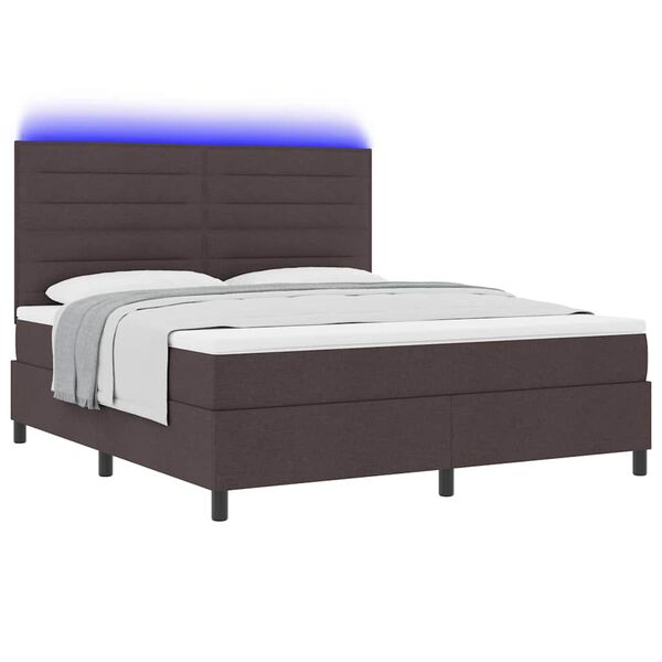 vidaXL Cama tipo Box Spring con LED Marr&oacute;n oscuro 180 x 200 cm tela