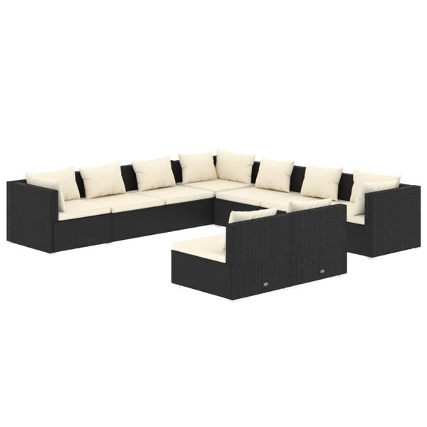 vidaXL Set de muebles de jardín 9 pzas y cojines ratán sintético negro