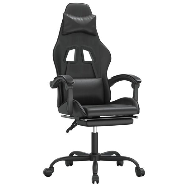vidaXL Silla gaming con reposapi&eacute;s cuero sint&eacute;tico negro