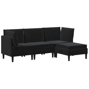 vidaXL Juego de muebles de sal&oacute;n con coj&iacute;n 4 pcs Negro Terciopelo